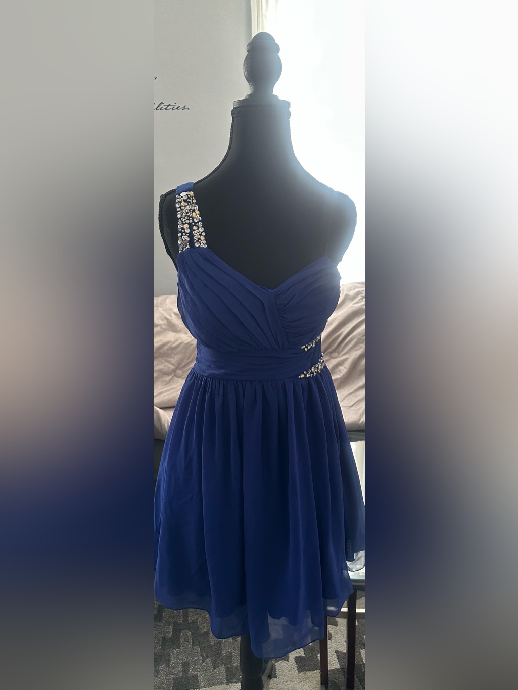 City Triangles One-Shoulder Cobalt Blue Dress With Beaded Strap